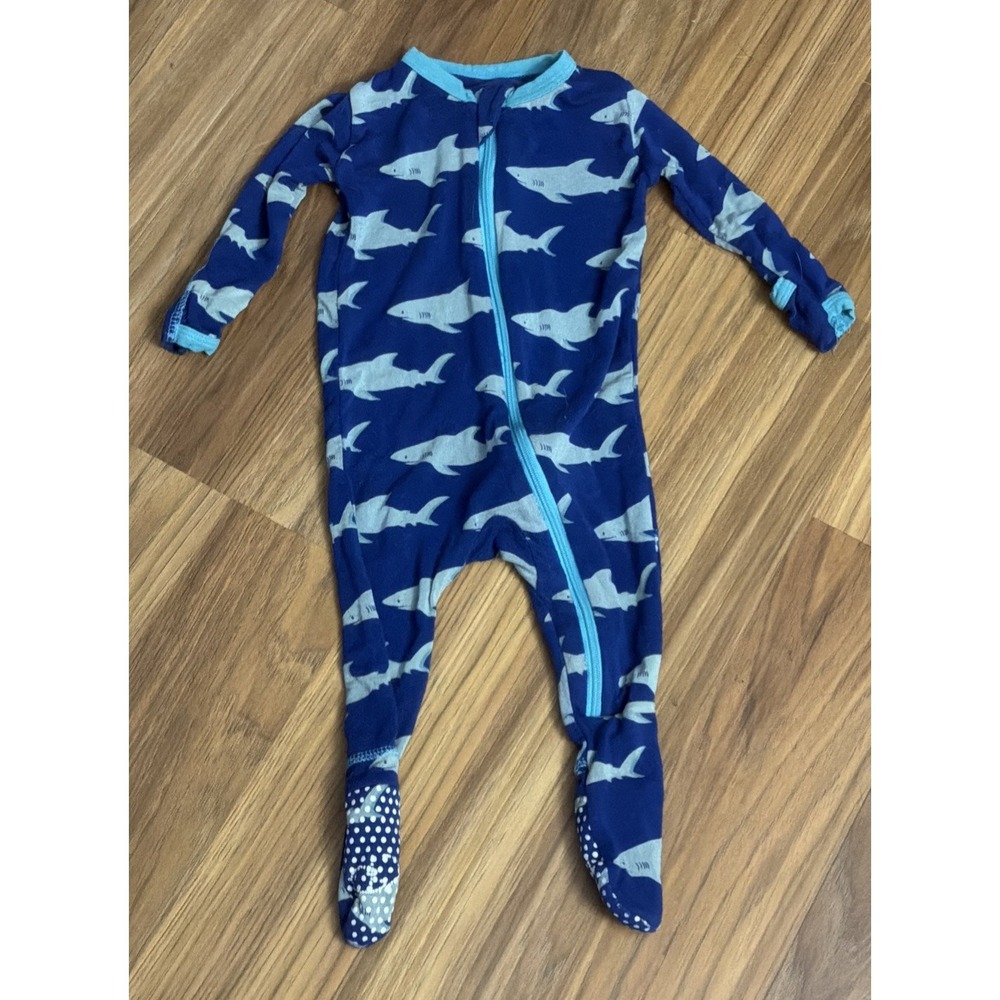 Kickee Pants Baby Boys 3-6 Months Blue Sharks Footed Sleeper Pajamas Bamboo